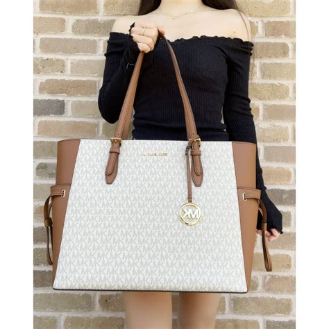 michael kors jet set large signature travel tote vanilla|michael kors saffiano leather tote.